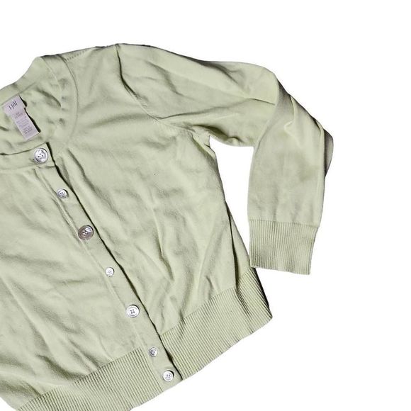 J Jill key lime green iridescent shell button front cardigan - Picture 3 of 5